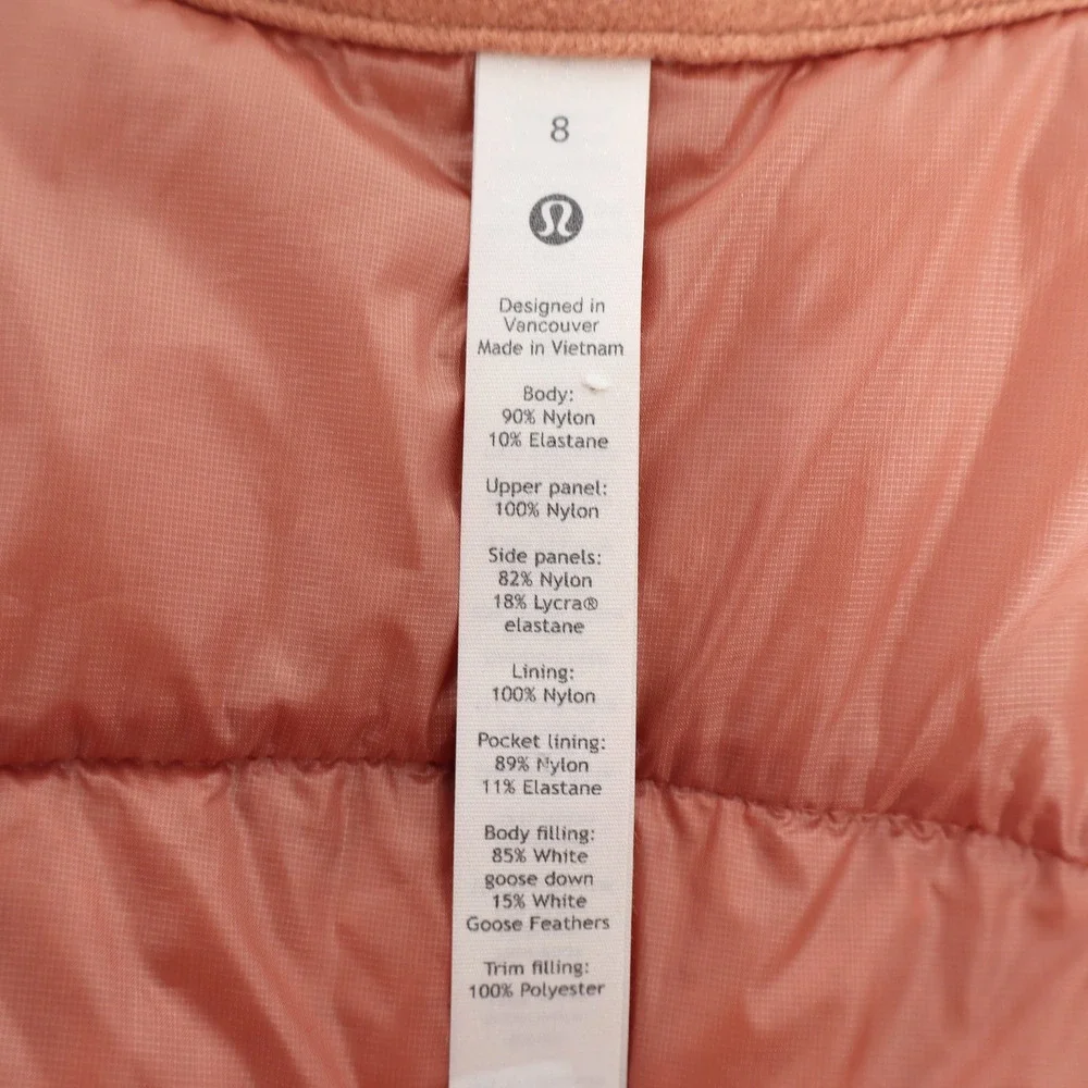 Lululemon Women's Sz 8 Down For It All Vest Shine Pink Savannah Down Feather